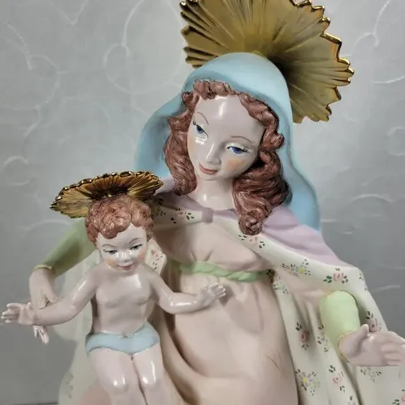 Vintage Crowned Holy Mary Baby Jesus Statue 12